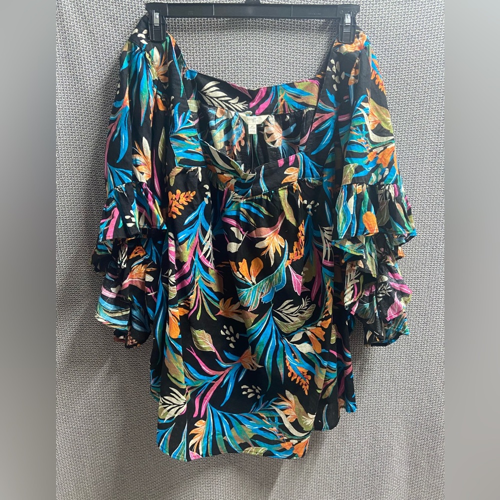 4X Ruffles Sleeve Dark Bood Floral Top NWT
